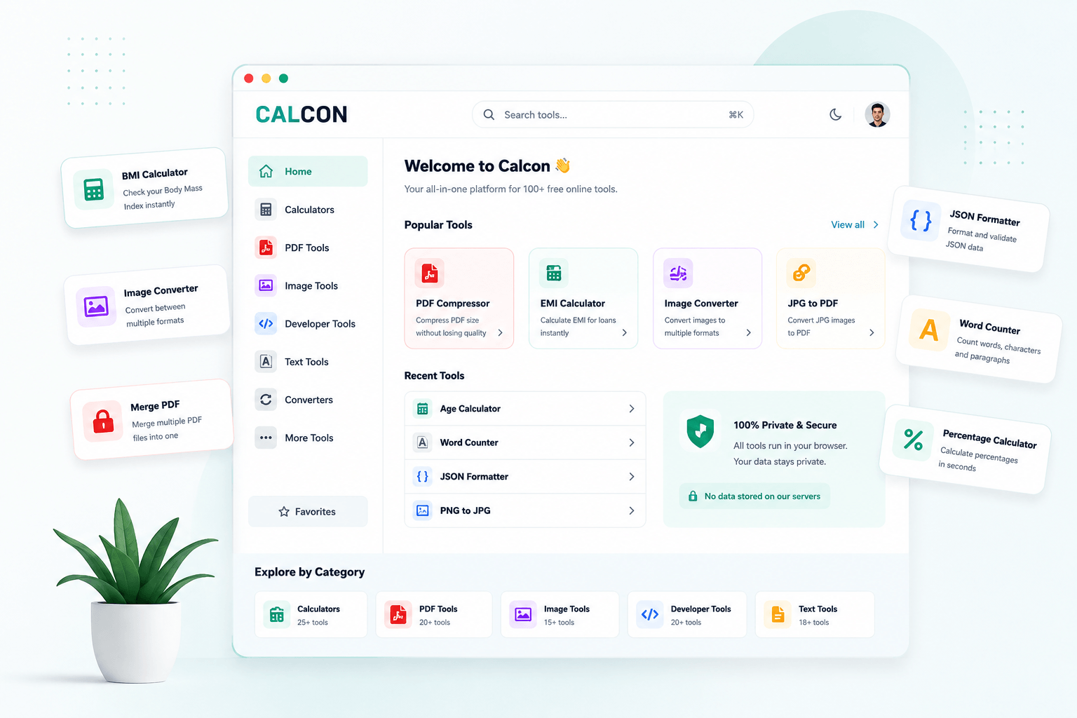 Calcon — free online tools platform preview